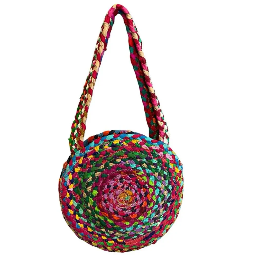 Chindi Boho Round‎ Shoulder Bag Hand Braided Made in India Original Tags